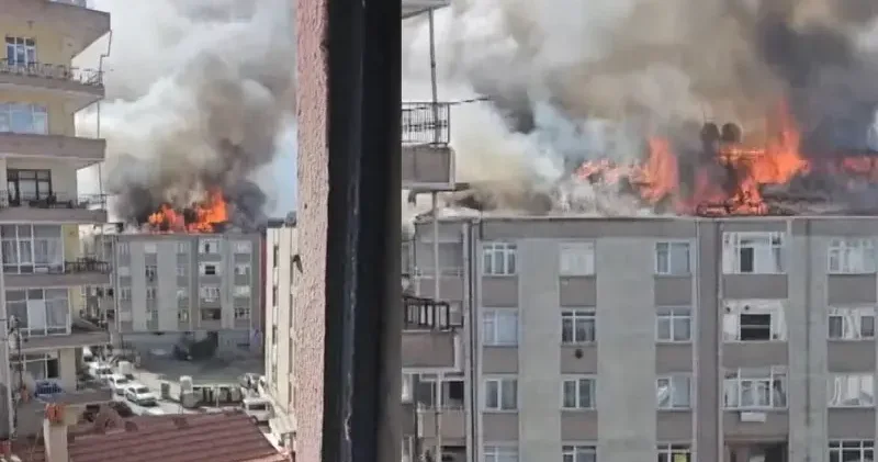 Bağcılar da pide fırının bacasında çıkan kıvılcımlar binanın çatısını yaktı