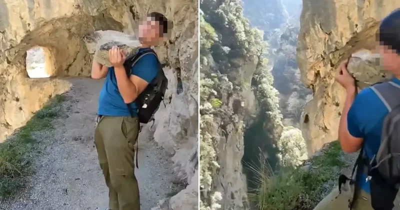 Kaya parçasını vadiye fırlatan turiste rekor ceza