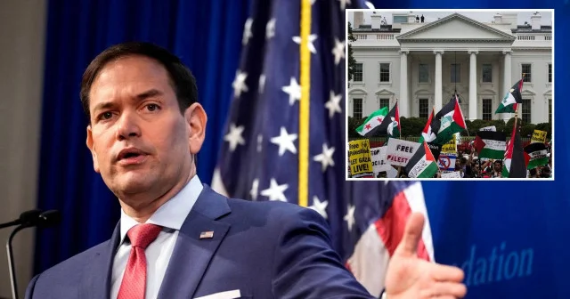 Filistin i destekleyen bir grup aktivist ABD Dışişleri Bakanı Rubio yu protesto etti Dünya Haberleri