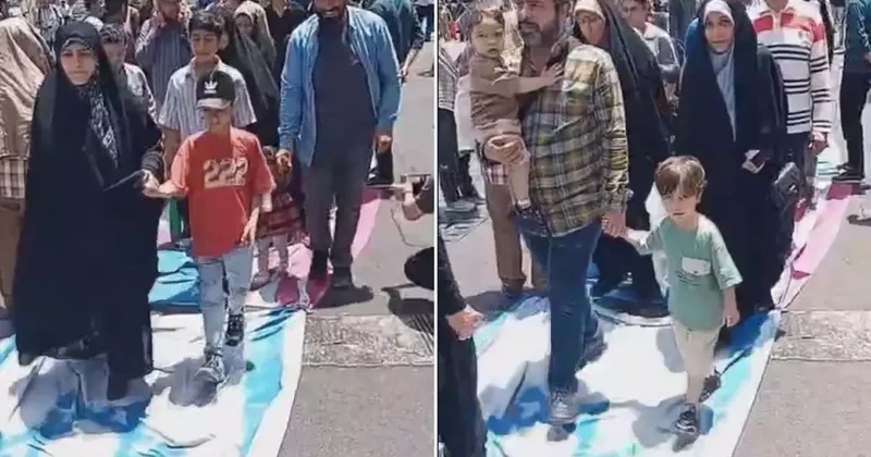 Tahran da halk, ABD ve İsrail bayraklarını ayaklarıyla çiğnedi