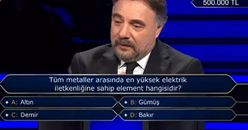 Milyoner de 500 bin TL lik soru dikkat çekti! İşte doğru cevabı