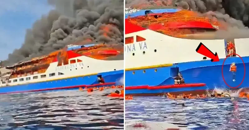 Endonezya da feribot alev alev yandı! İnsanlar yardım çığlıklarıyla suya atladı