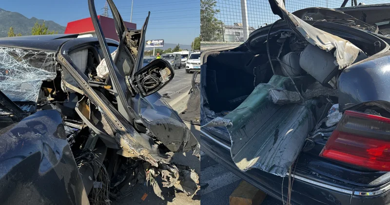 Bariyere saplanan araçtaki 2 kişi ağır yaralandı