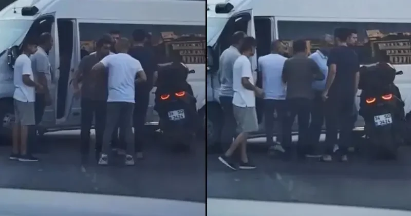 Kağıthane de trafikte yol verme kavgası kamerada: Fight başladı diyerek izledi