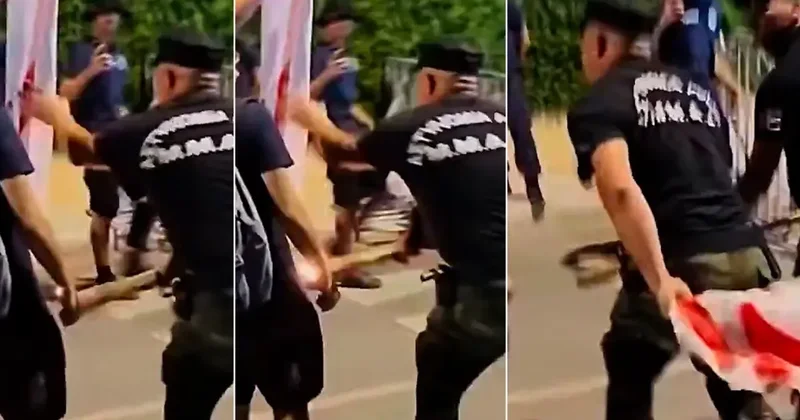 Rum Kesimi nden çirkin provokosyon! KKTC bayrağını yakma girişimi Rum polisi engelledi