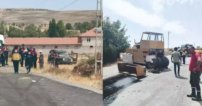 Hafif ticari araç, yol silindirine çarptı: 1 ölü, 1 ağır yaralı