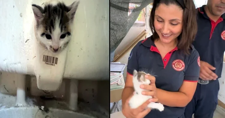 Başı lavabo deliğine sıkıştı! Ekipler böyle kurtardı
