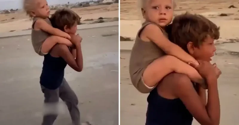 Gazze den kahreden görüntü: Sadece kardeşini değil hayatı sırtlıyor