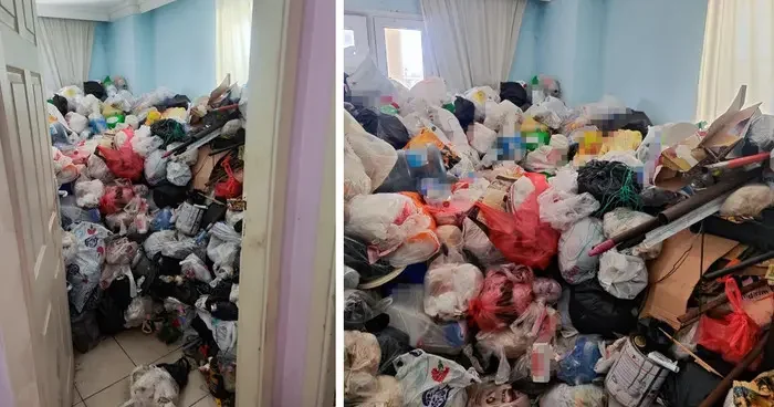 Gördüklerine inanamadılar! Apartman dairesinden iki kamyon çöp çıktı