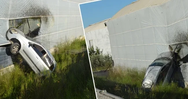 Yoldan çıkan otomobil muz serasına çarptı