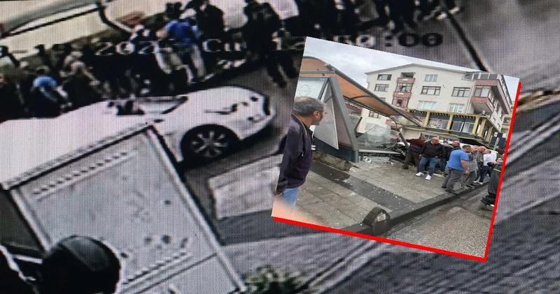 El frenini çekmeyi unuttu otobüs durağına daldı!