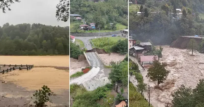 Artvin sağanak etkili oldu; dere taştı, köprü yıkıldı