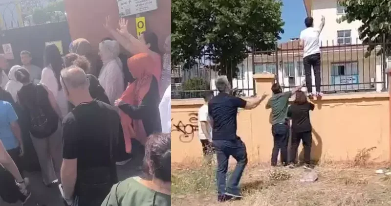 Küçükçekmece de kızı sınava geç kalınca duvara çıkıp görevliye seslenen babaya veliler tepki gösterdi