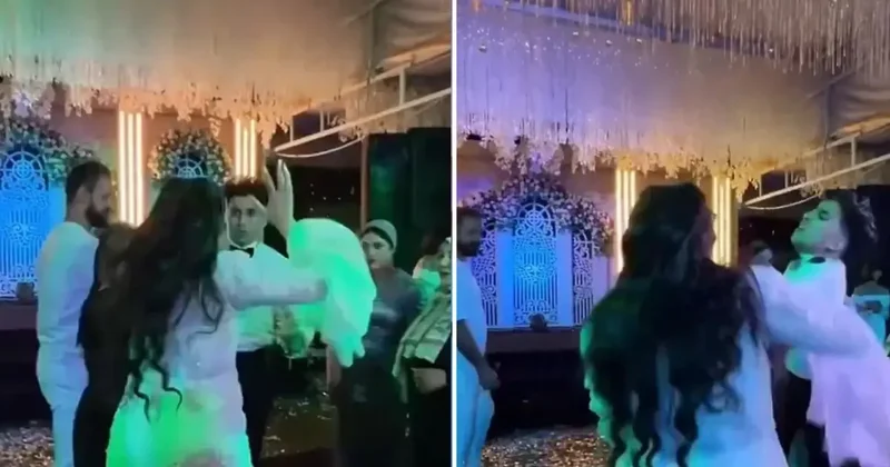 Gelin ve damat birbirine girdi, düğünde ortalık savaş alanına döndü