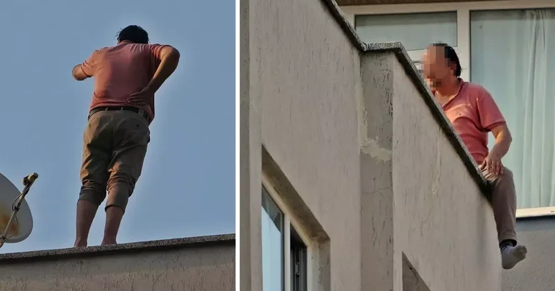 Karısına kızıp çatıya çıktı, itfaiye erlerine köşe kapmaca oynattı