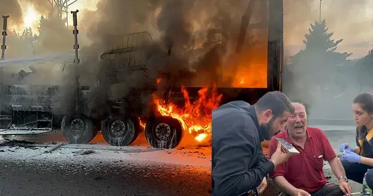 Sünger yüklü TIR alev aldı; şoför gözyaşlarını tutamadı
