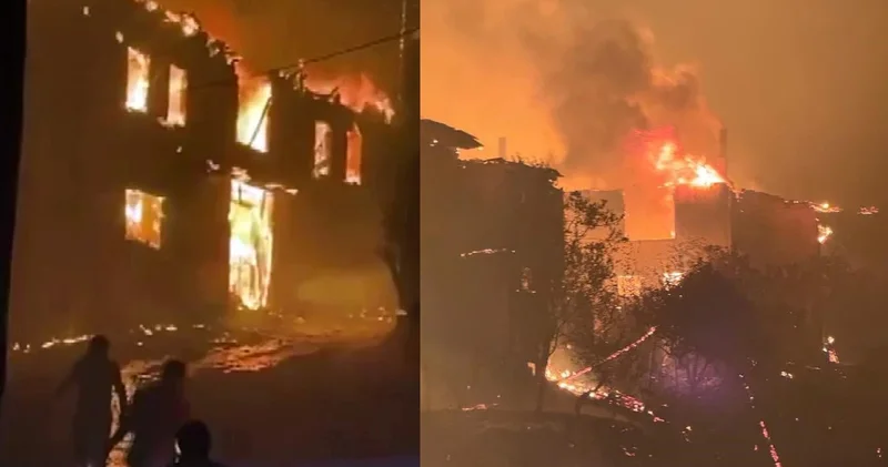 Bir ilde orman yangını mahalleye sıçradı! Evler alev topuna döndü