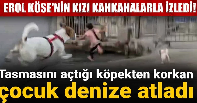 Tasmasını açtığı köpekten korkan çocuk denize atladı: Erol Köse nin kızı kahkahalarla izledi!