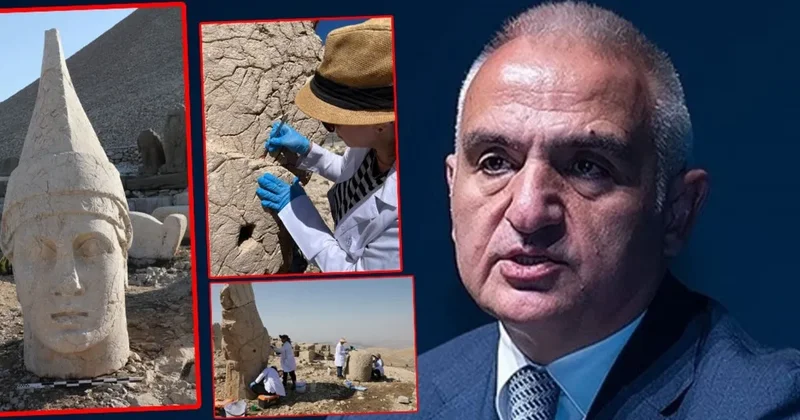 Bakan Ersoy NSosyal hesabından paylaştı: Yeni yöntem ilk kez Nemrut’un taşlarına nefes oldu