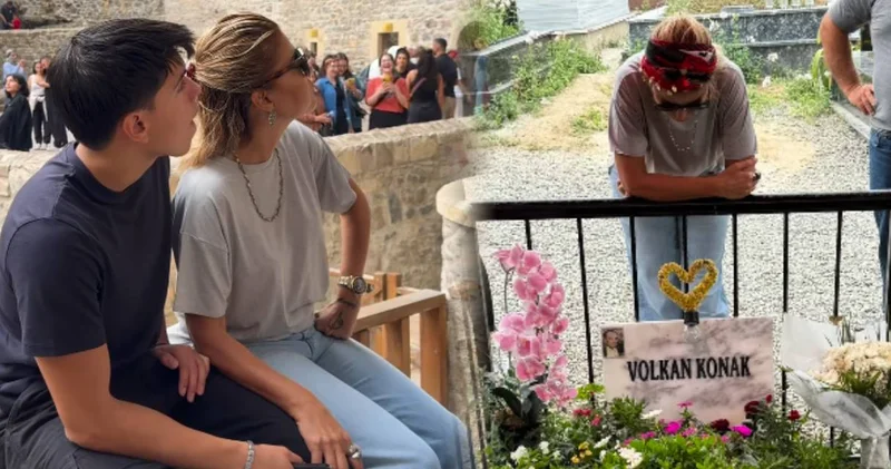 Gülben Ergen yanına oğlunu aldı: Volkan Konak ın mezarına gitti