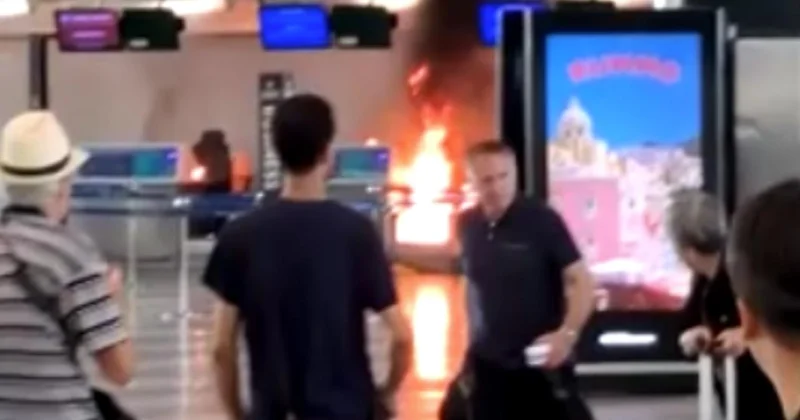 İtalya nın Malpensa Havalimanı nda bir yolcu yangın çıkardı