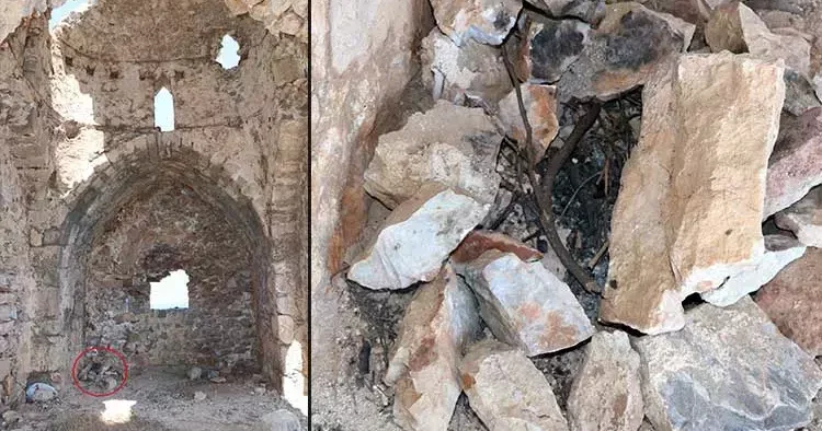 Tarihi kilisede tepki çeken görüntüler... Taşlarını söküp, mangal yapmışlar