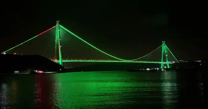 Fatih Sultan Mehmet Köprüsü, skolyoza dikkat çekmek için yeşil renkle aydınlatıldı