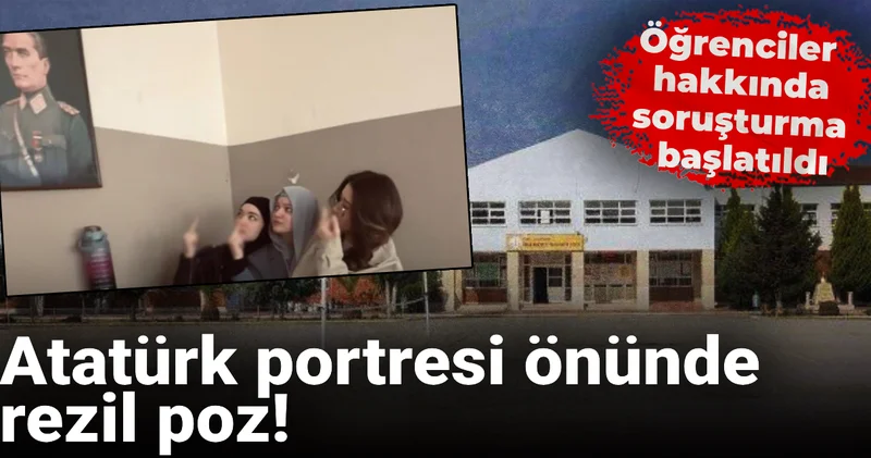 Atatürk portresi önünde rezil poz! Öğrenciler hakkında soruşturma başlatıldı