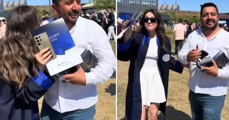 Kızına mezuniyet hediyesi verdi, çevredekiler olayı çok başka anladı