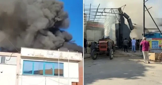 Yıkımı devam eden fabrikada kıvılcım sıçramasıyla yangın çıktı: Kısa sürede büyüdü Bursa Haberleri