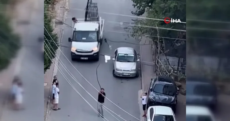 Telde mahsur kalan güvercine kamyonetten yardım