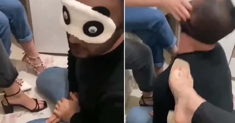 İnfial yaratan görüntü! 3 kadın 1 erkeği köle gibi kullandı
