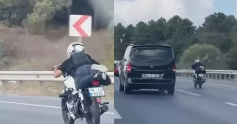 Eyüpsultan da yatarak motosiklet süren sürücünün tehlikeli yolculuğu kamerada