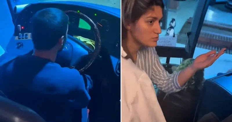 Sürüş süresi dolan şoförün koltuğuna yolcu oturdu, otobüs fena karıştı