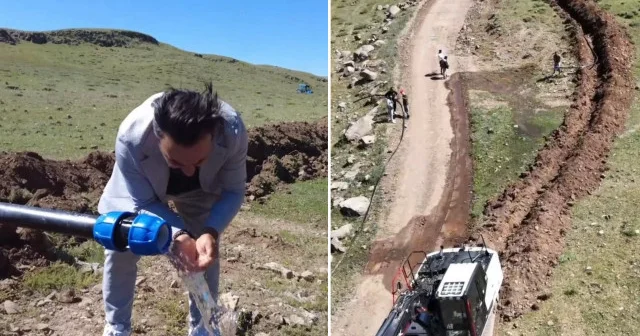 Köylünün 100 yıllık su hasreti bitti: 11 bin metre uzaklıktaki kaynak suyuna kavuştular Erzurum Haberleri