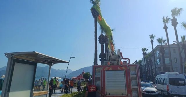 Marmaris te deniz paraşütü ağaca takıldı; 2 kişi kurtarıldı Muğla Haberleri