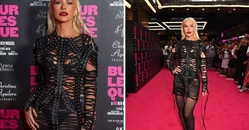 Pop yıldızı Christina Aguilera iç çamaşırını gösteren elbisesiyle galaya damga vurdu