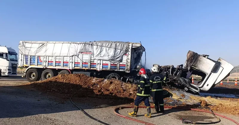 Gaziantep te arpa yüklü tır yandı! Şoför hastaneye kaldırıldı