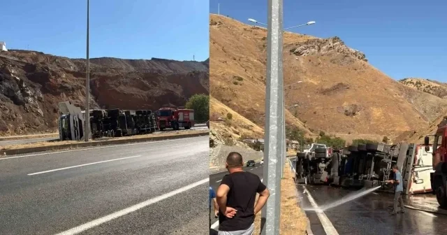 Elazığ’da tır devirdi: Araç kuyrukları kilometrelerce sürdü Elazığ Haberleri