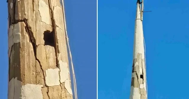 Kurtalan Ulu Cami minaresinde tehlike arz eden çatlaklar oluştu Siirt Haberleri