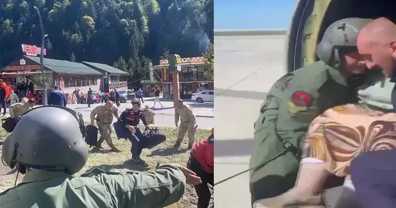 MSB, Rize de selde mahsur kalanların helikopterle tahliye görüntülerini paylaştı