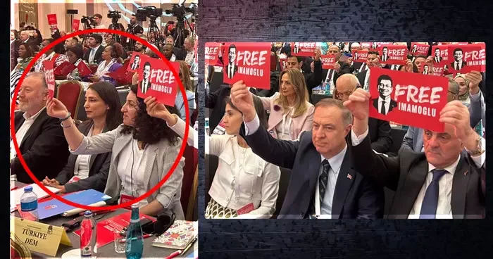 Sosyal medyayı karıştıran görüntü! DEM Partililer Free İmamoğlu pankartını kaldırmadı, Sezai Temelli den açıklama geldi