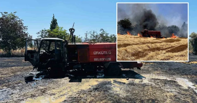Arazi yangınında alevlerin arasında kalan itfaiye aracı yandı Burdur Haberleri