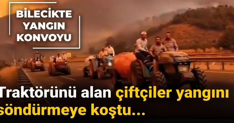 Traktörünü alan çiftçiler yangını söndürmeye koştu