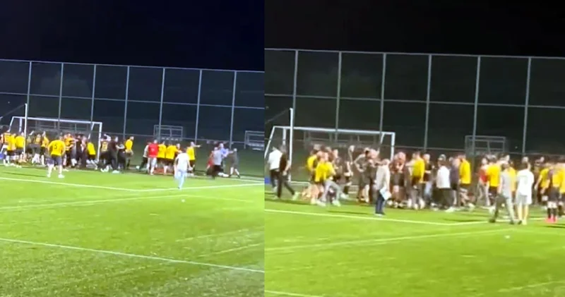 Futbolcular arasında tekme tokatlı kavga! Polis müdahale etti; maç yarıda kaldı