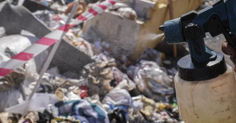 İzmir de toplanmayan çöplere karşı mazotla haşere önlemi