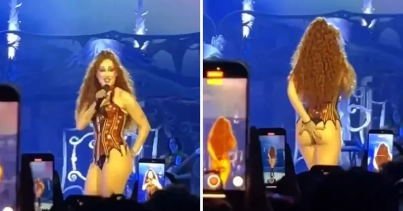 Tanga giydiğini unutan şarkıcı dev ekranda kendini görünce ne yapacağını şaşırdı