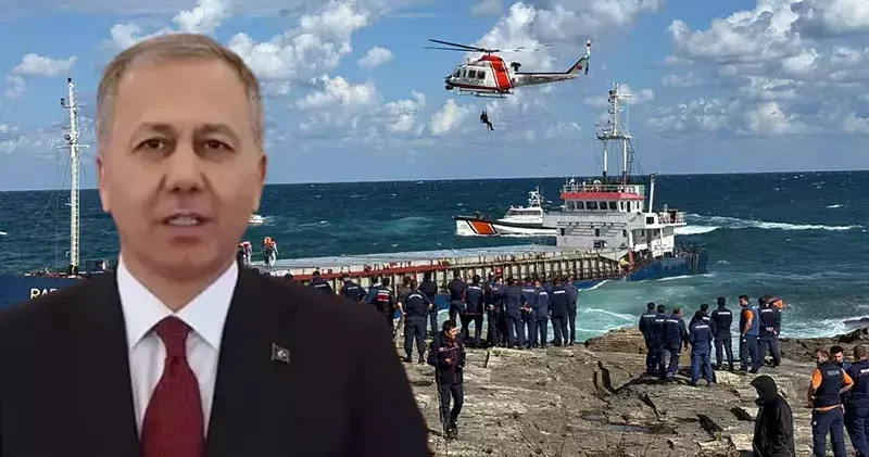 Bakan Yerlikaya dan karaya oturan gemideki mürettebatı kurtaran helikopter pilotu üsteğmene tebrik
