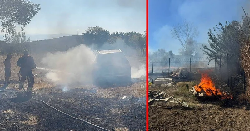 Balıkesir de anız yangını: Zeytin ağaçları ile 1 otomobil yandı