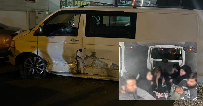 Polisin dur ihtarına uymayıp iki araca çarpan minibüsten 11 kaçak göçmen çıktı